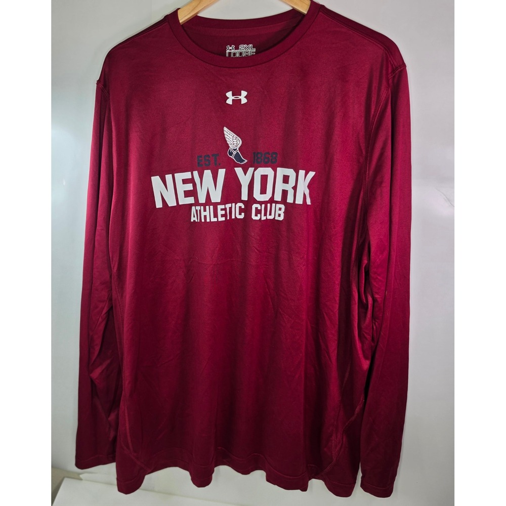 Under Armour Mens 2XL NYAC New York Athletic Club Long Sleeve Shirt Maroon Poly